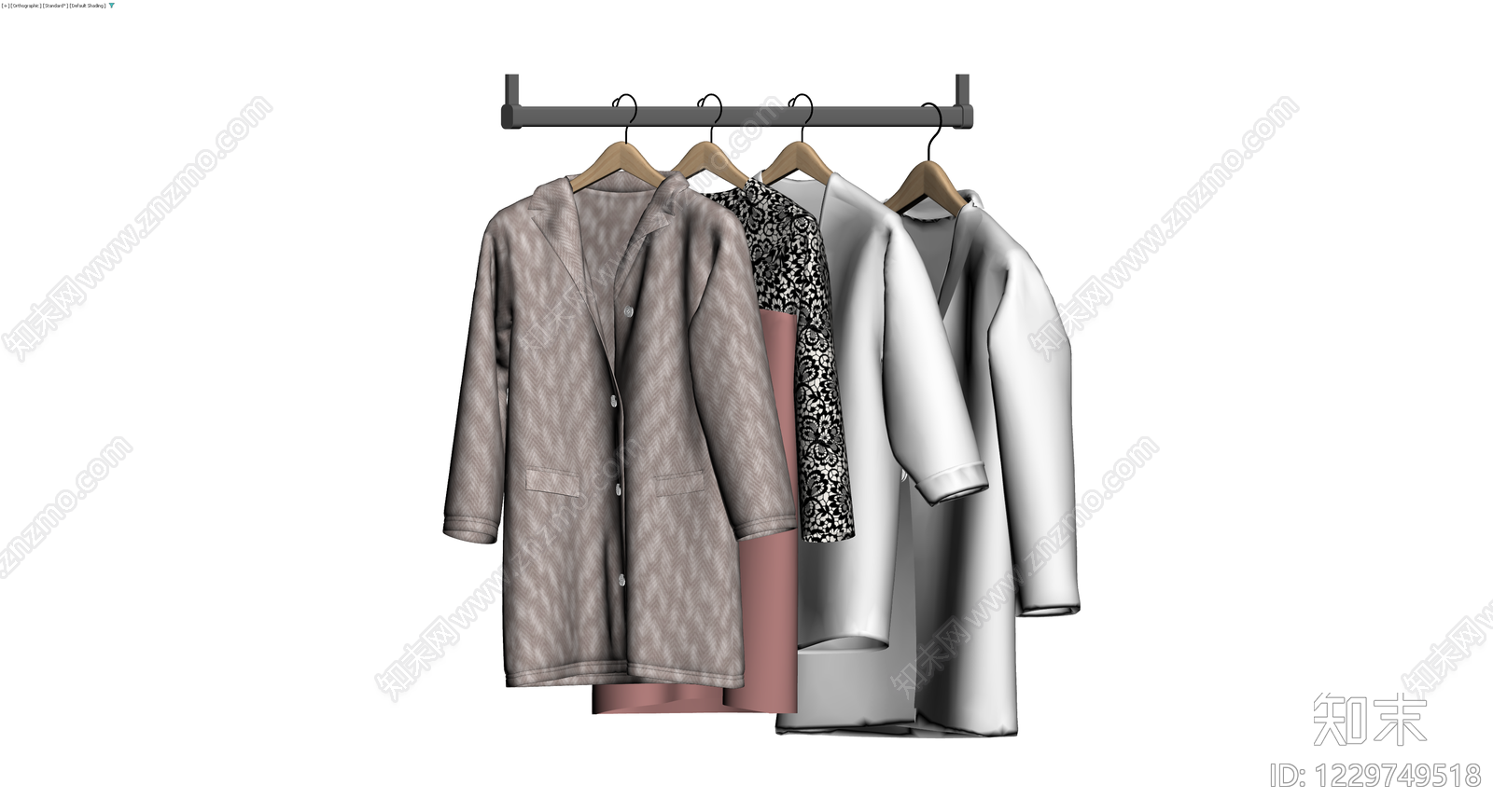衣架挂四件服装组合3D模型下载【ID:1229749518】