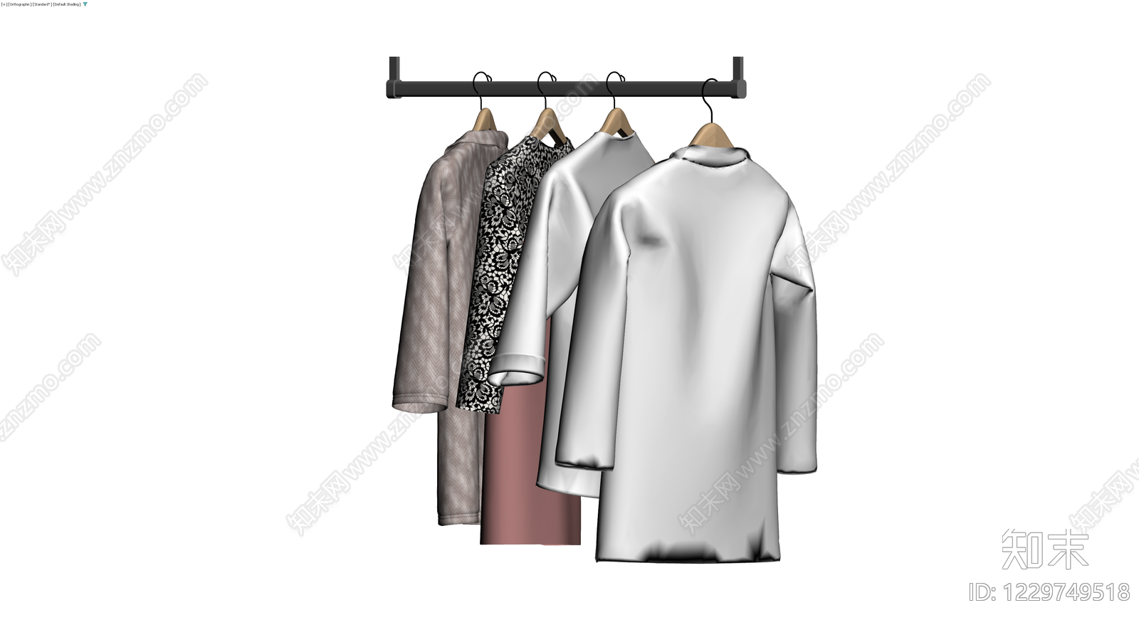 衣架挂四件服装组合3D模型下载【ID:1229749518】