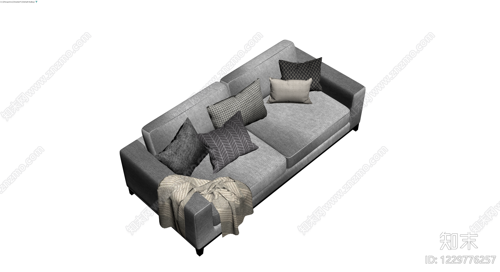 现代灰色布艺沙发组合3D模型下载【ID:1229776257】