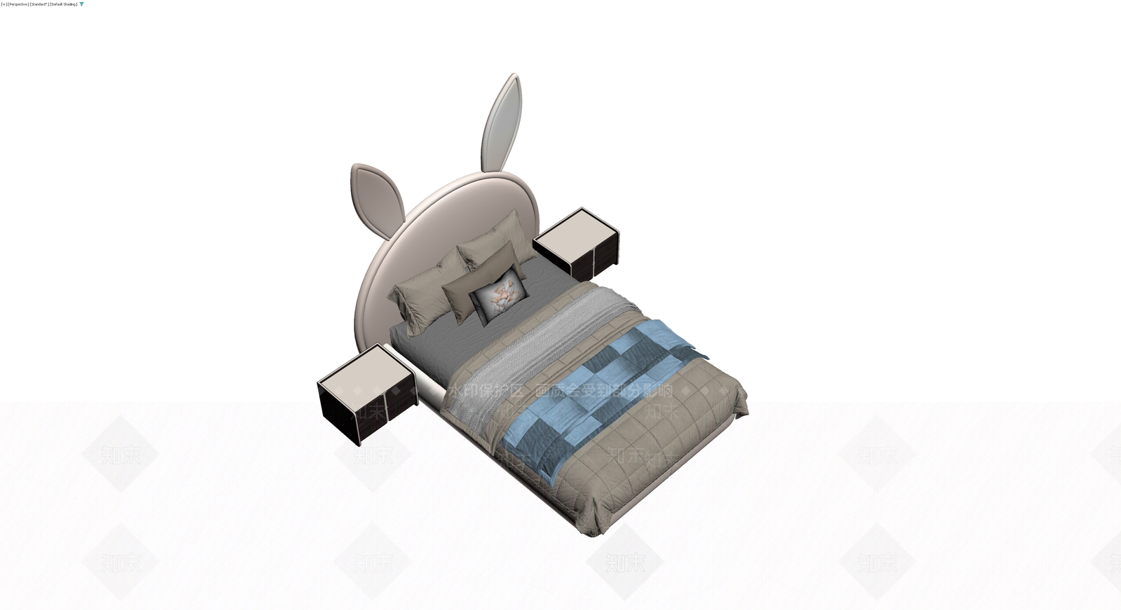 兔子造型双人床及床头柜组合3D模型下载【ID:1229853219】
