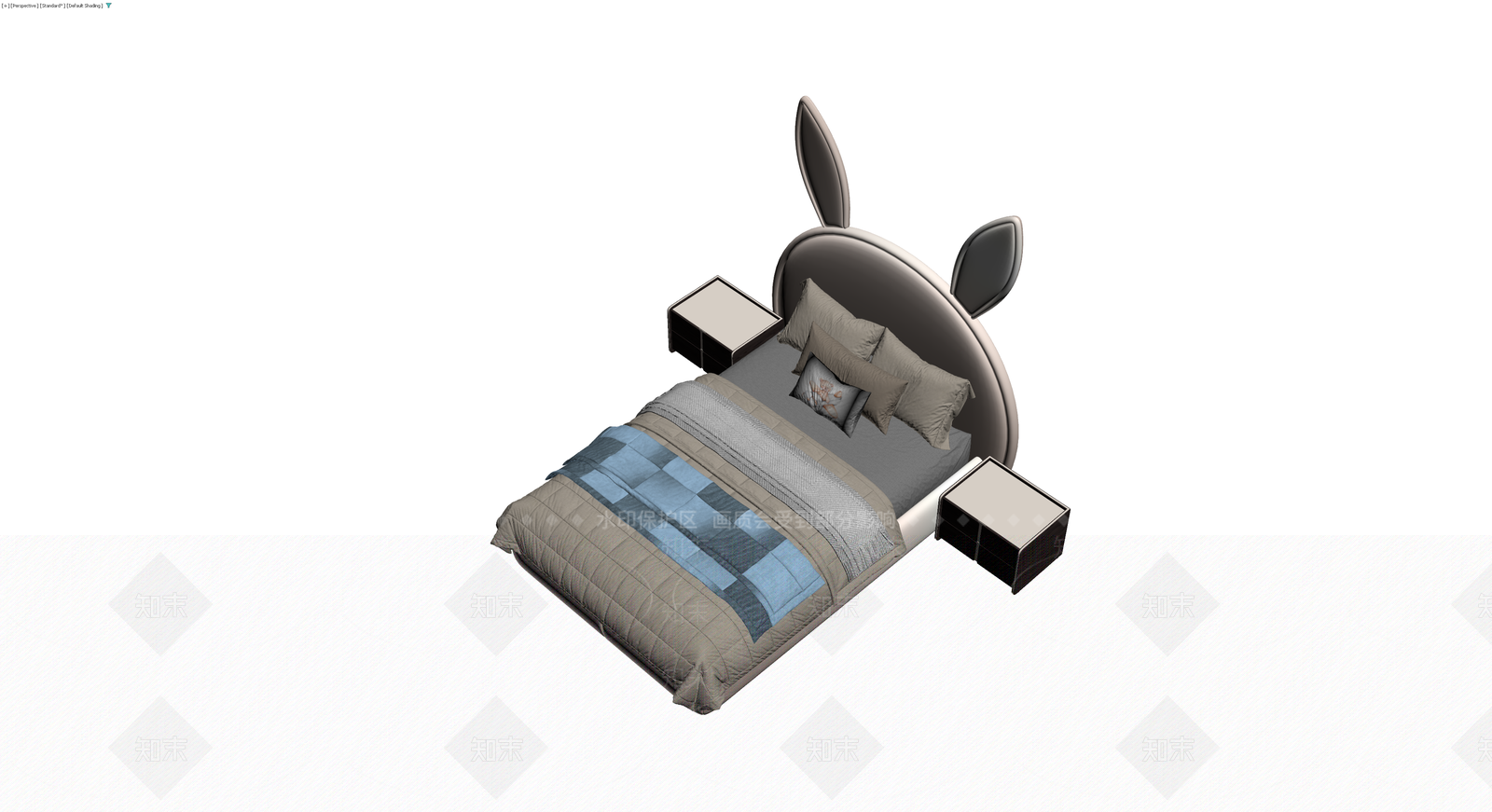 兔子造型双人床及床头柜组合3D模型下载【ID:1229853219】