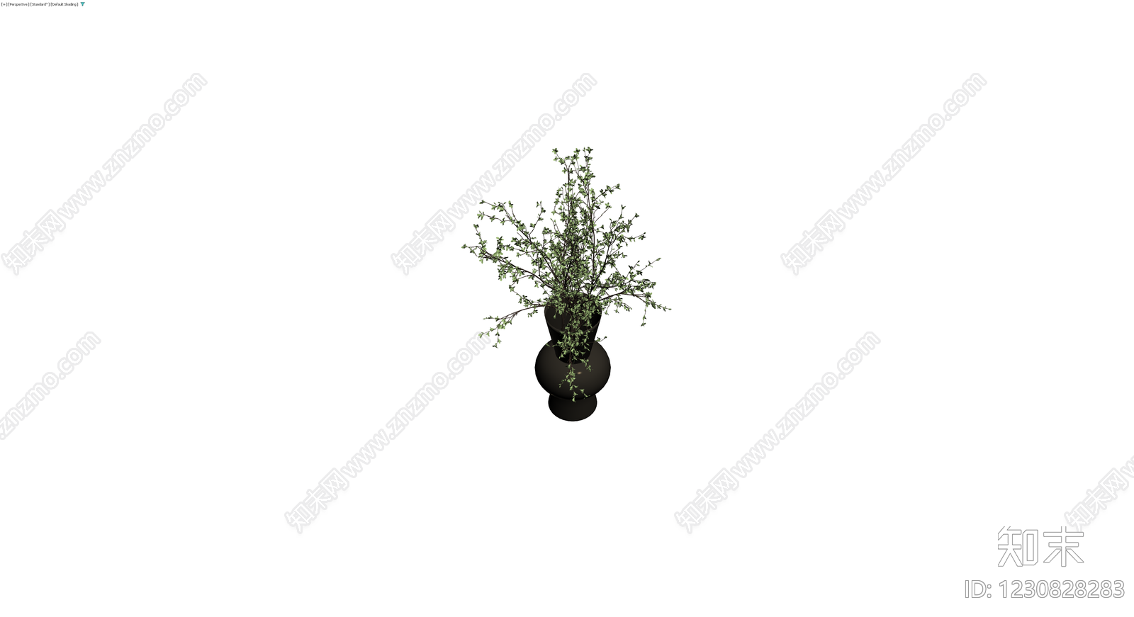 黑色花瓶配绿植3D模型下载【ID:1230828283】
