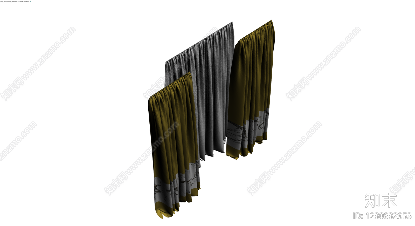 黄灰拼色印花窗帘组3D模型下载【ID:1230832953】