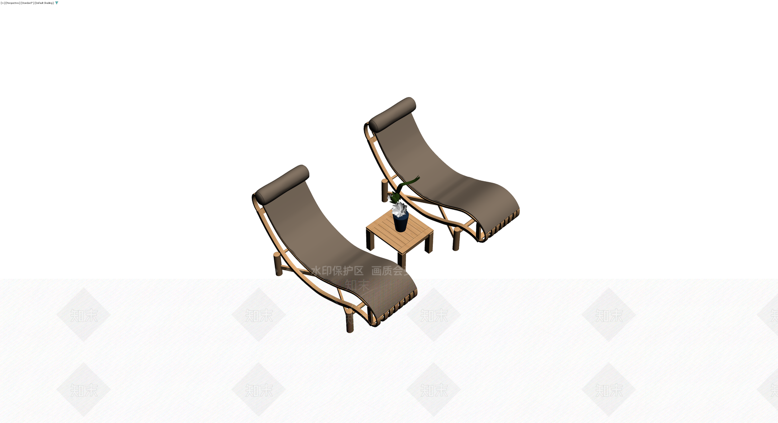 木质躺椅茶几组合3D模型下载【ID:1229664074】