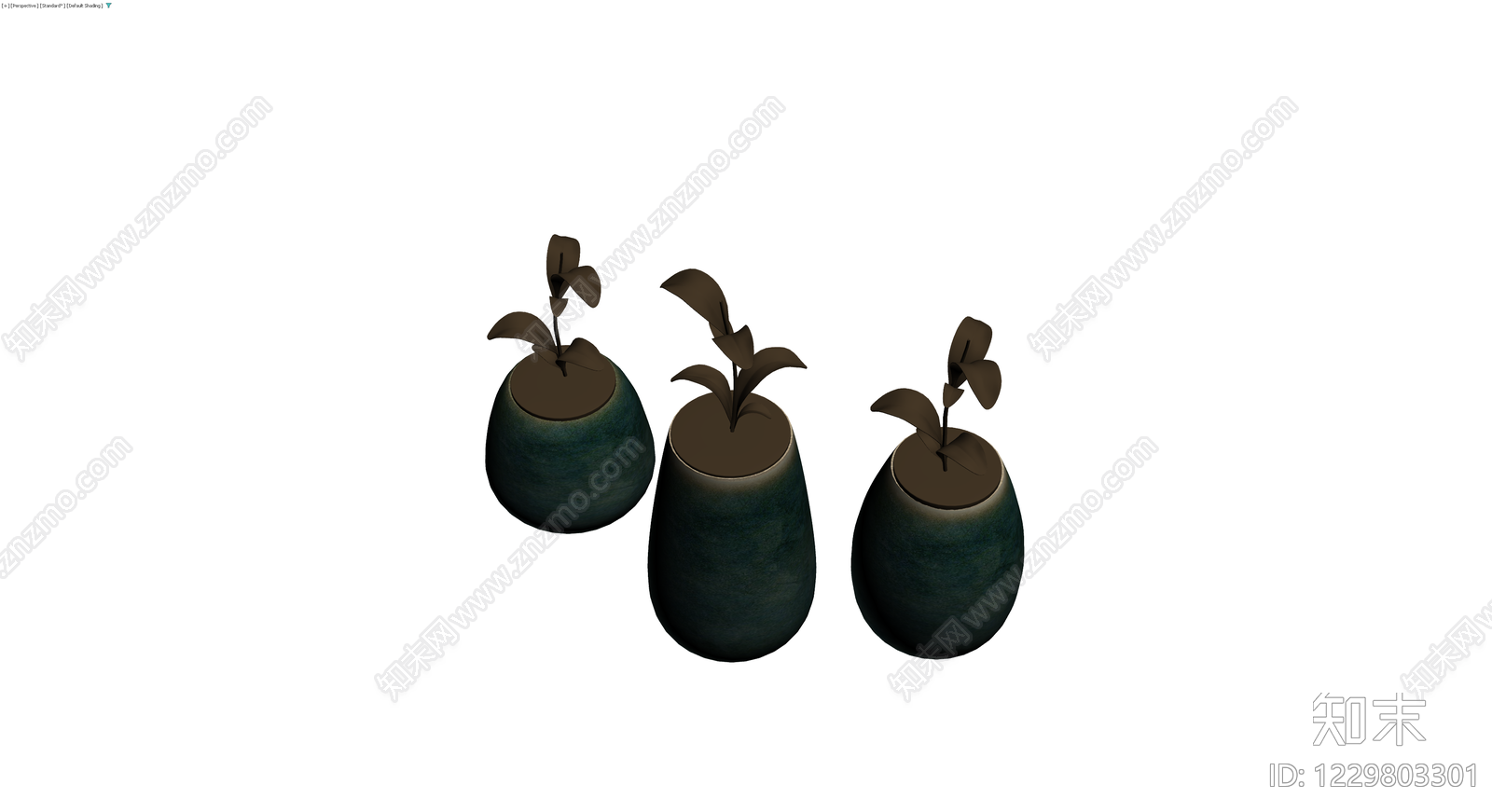 蓝釉陶瓷盆栽组合3D模型下载【ID:1229803301】