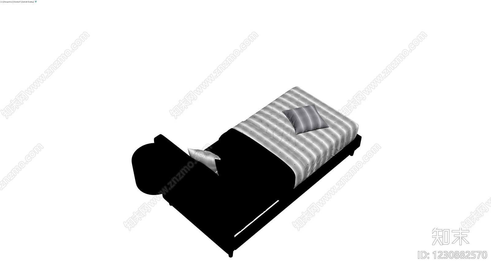 黑色双人床及床品组合3D模型下载【ID:1230882570】