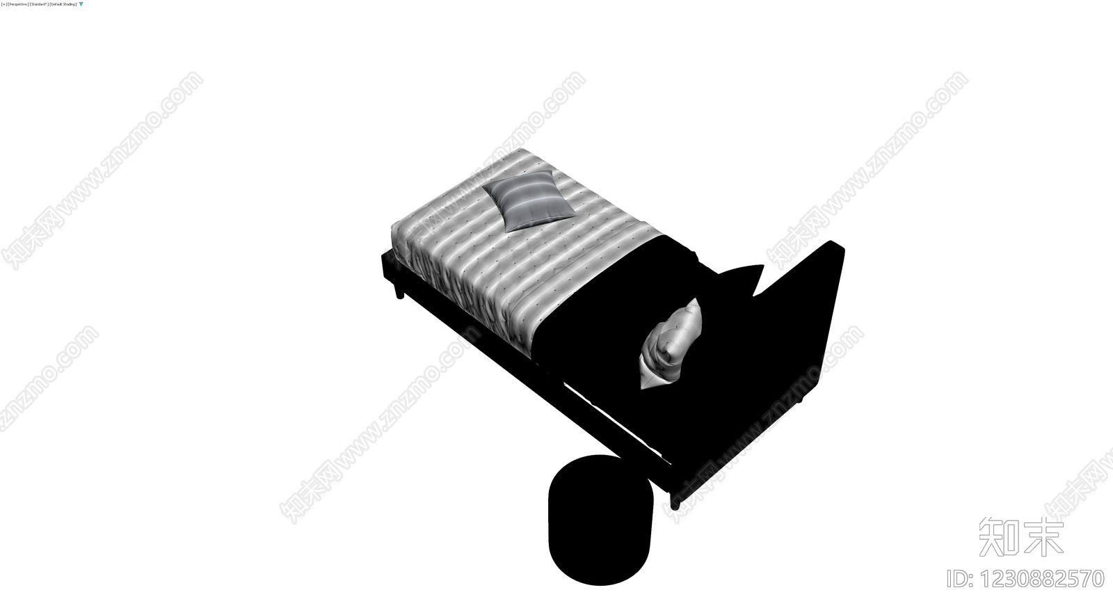 黑色双人床及床品组合3D模型下载【ID:1230882570】