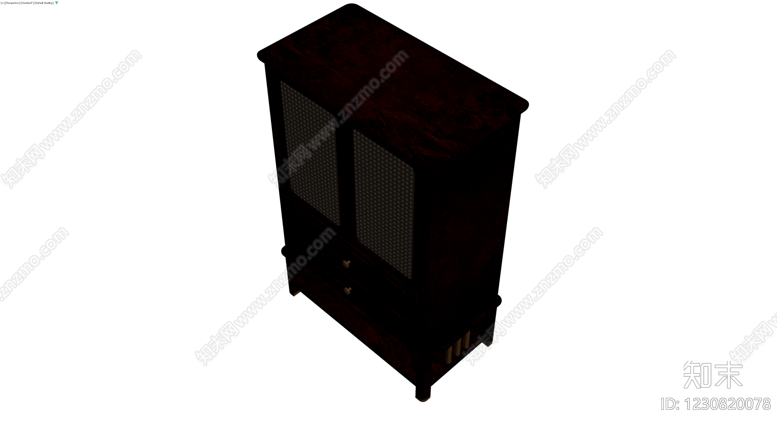 深色木质藤编展示柜3D模型下载【ID:1230820078】