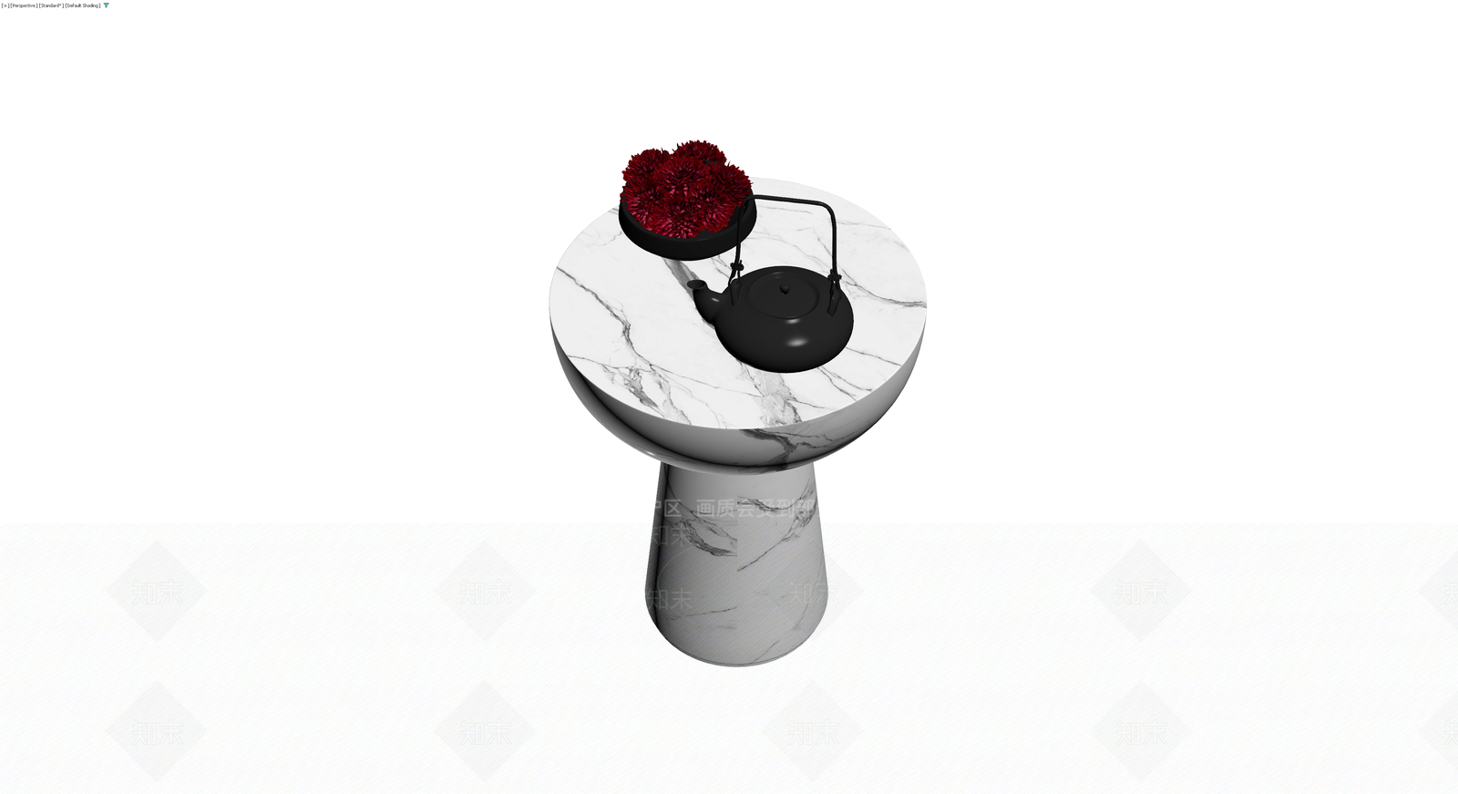 大理石边几组合（带茶具花艺）3D模型下载【ID:1230102919】