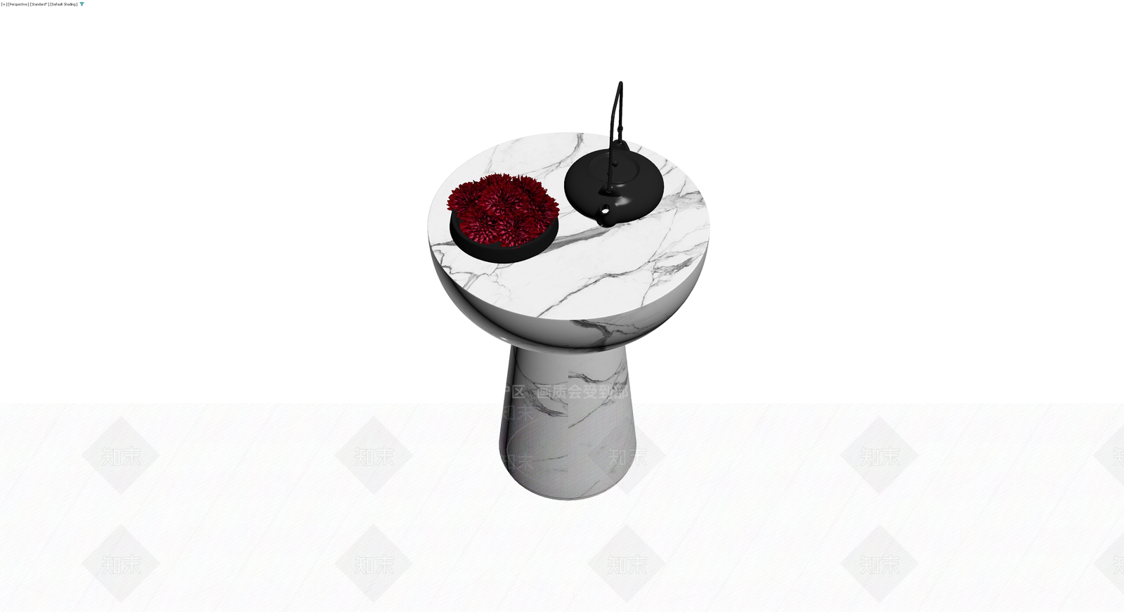 大理石边几组合（带茶具花艺）3D模型下载【ID:1230102919】
