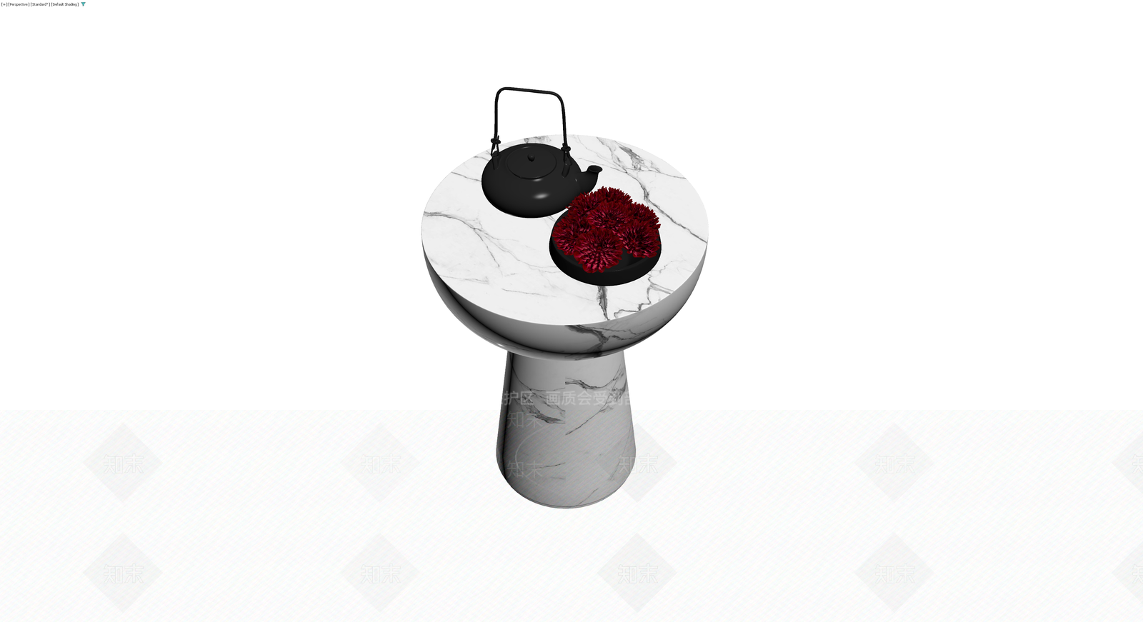 大理石边几组合（带茶具花艺）3D模型下载【ID:1230102919】