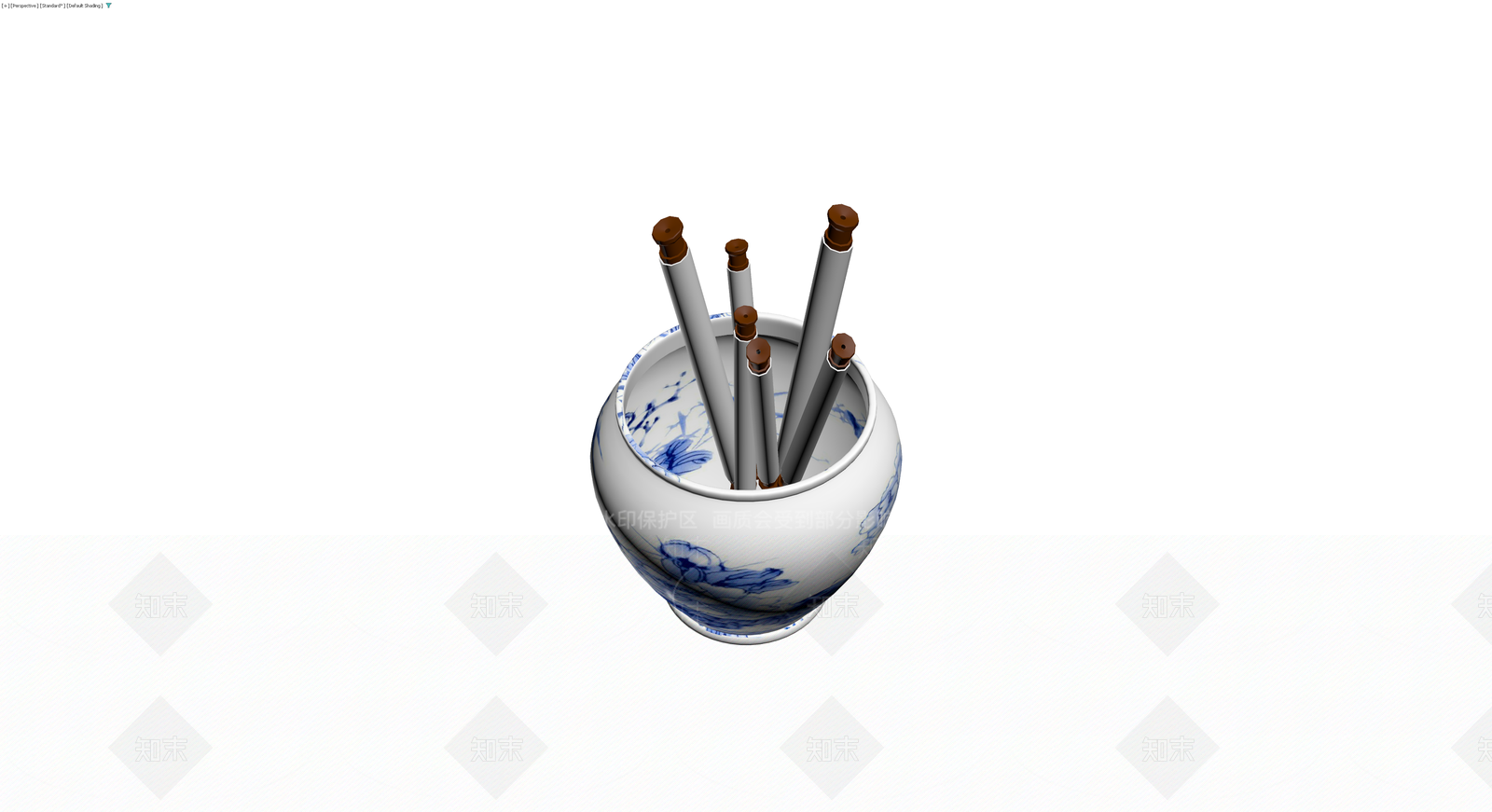 青花笔筒配毛笔3D模型下载【ID:1230782328】