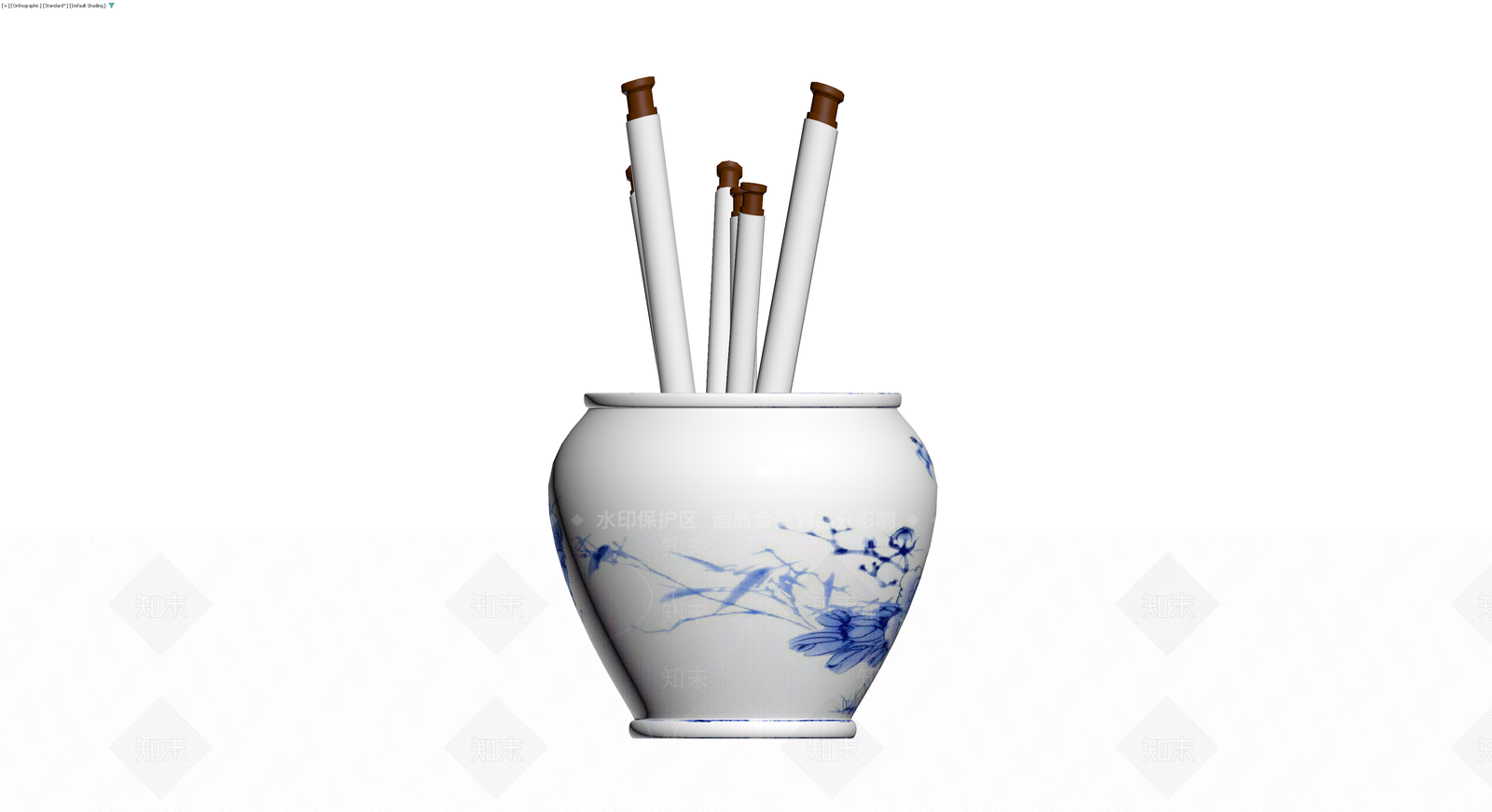 青花笔筒配毛笔3D模型下载【ID:1230782328】