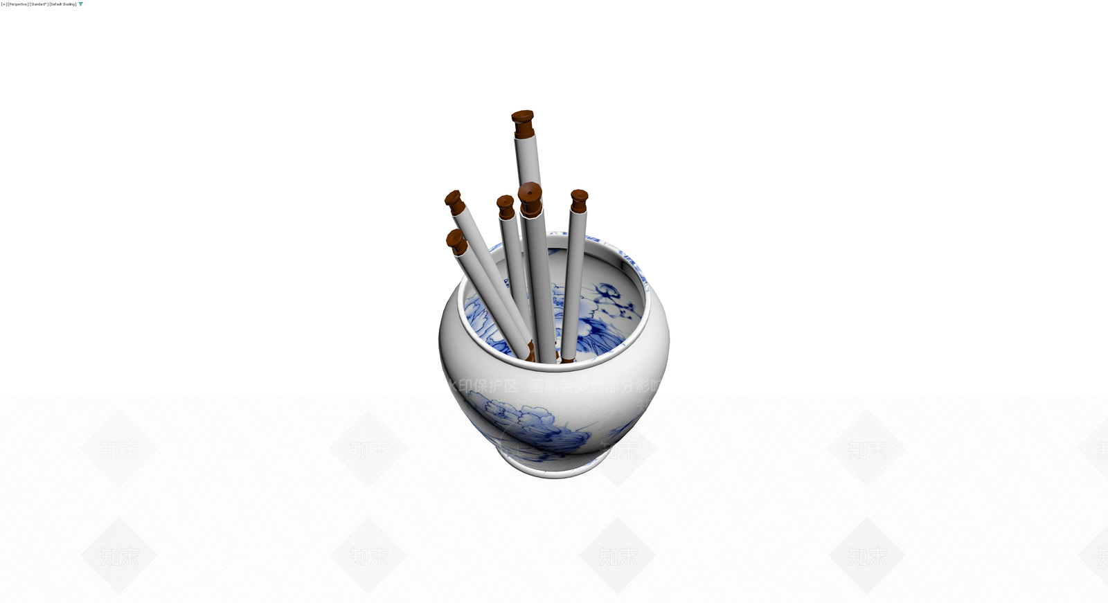 青花笔筒配毛笔3D模型下载【ID:1230782328】