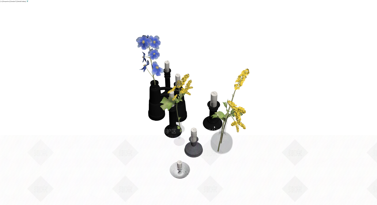 烛台花瓶花卉组合3D模型下载【ID:1229639890】
