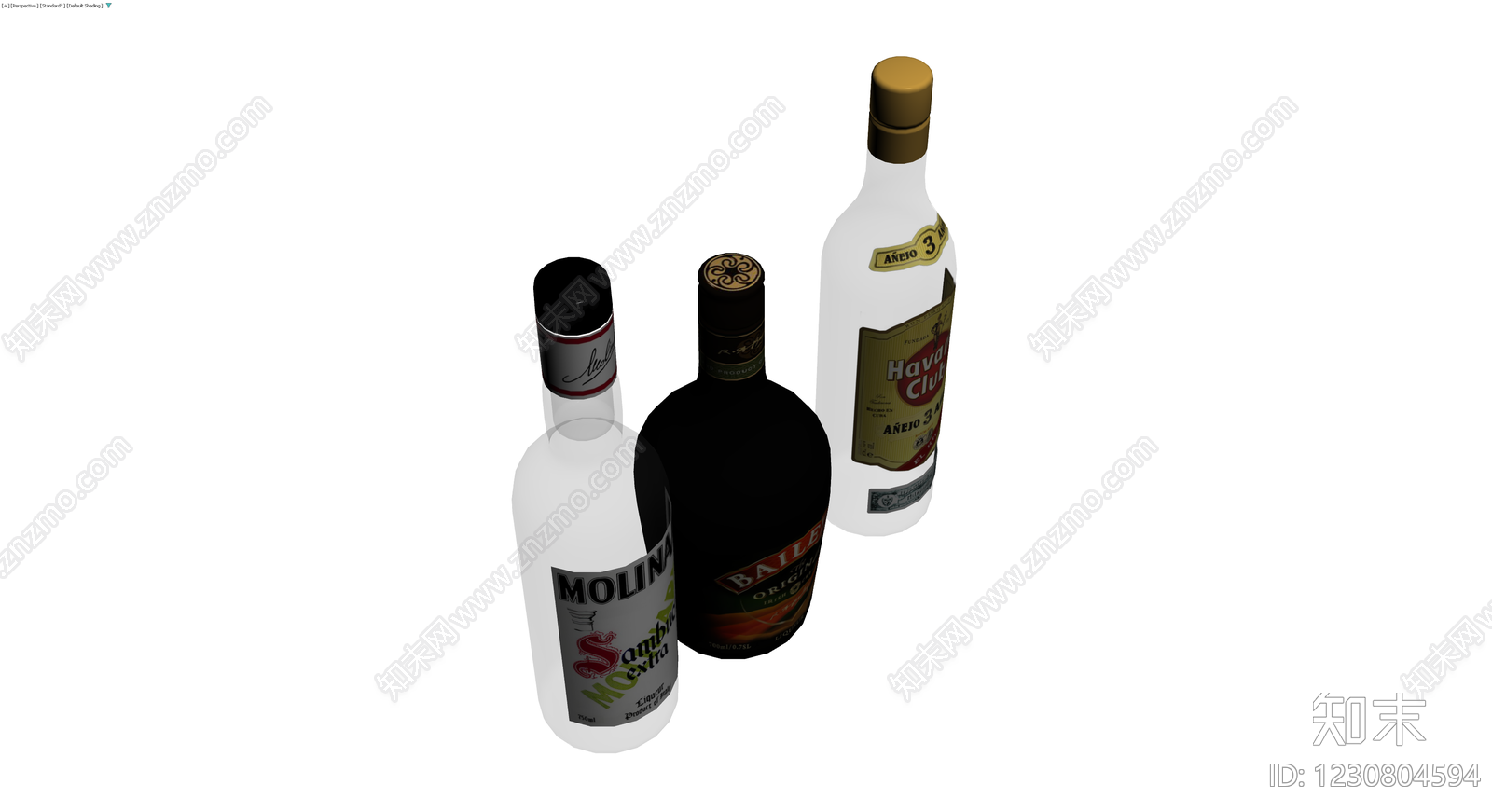 三瓶酒组合模型3D模型下载【ID:1230804594】