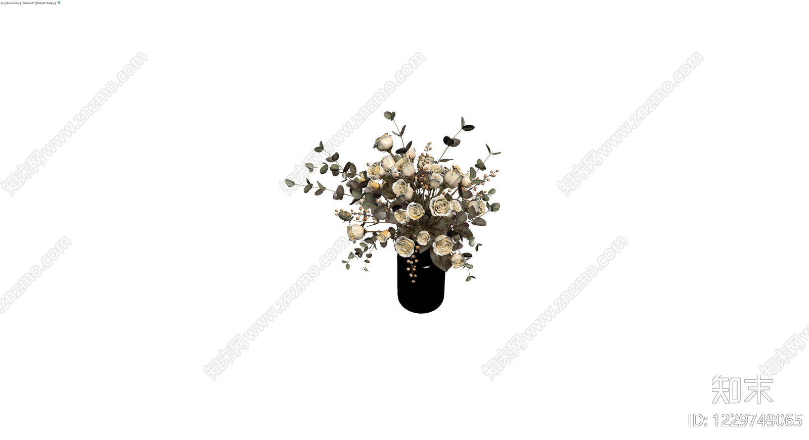 黑色花瓶配干花组合3D模型下载【ID:1229749065】