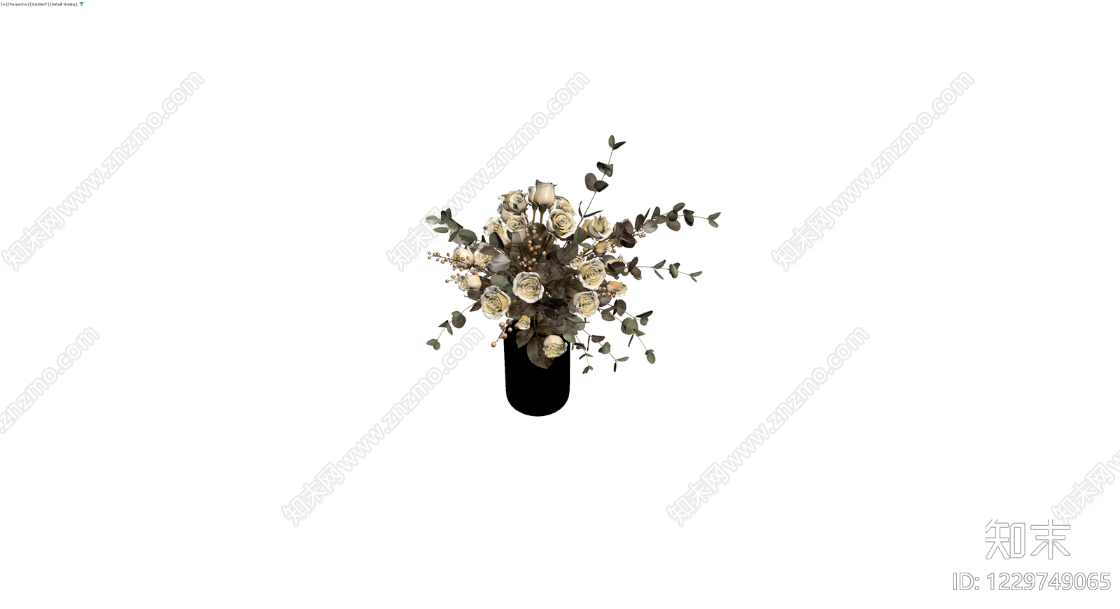 黑色花瓶配干花组合3D模型下载【ID:1229749065】