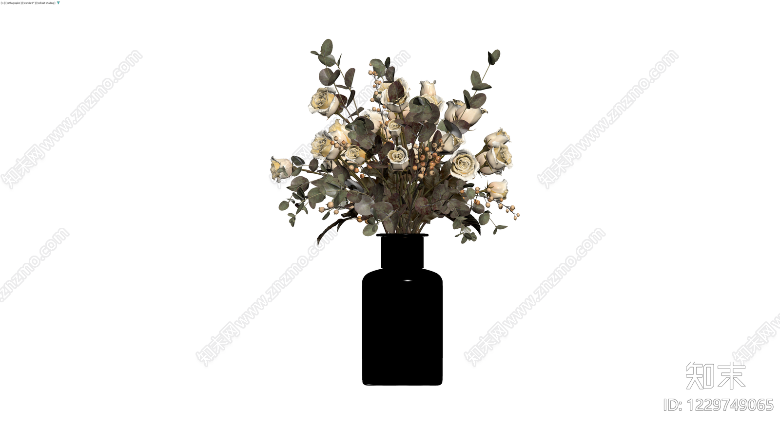 黑色花瓶配干花组合3D模型下载【ID:1229749065】