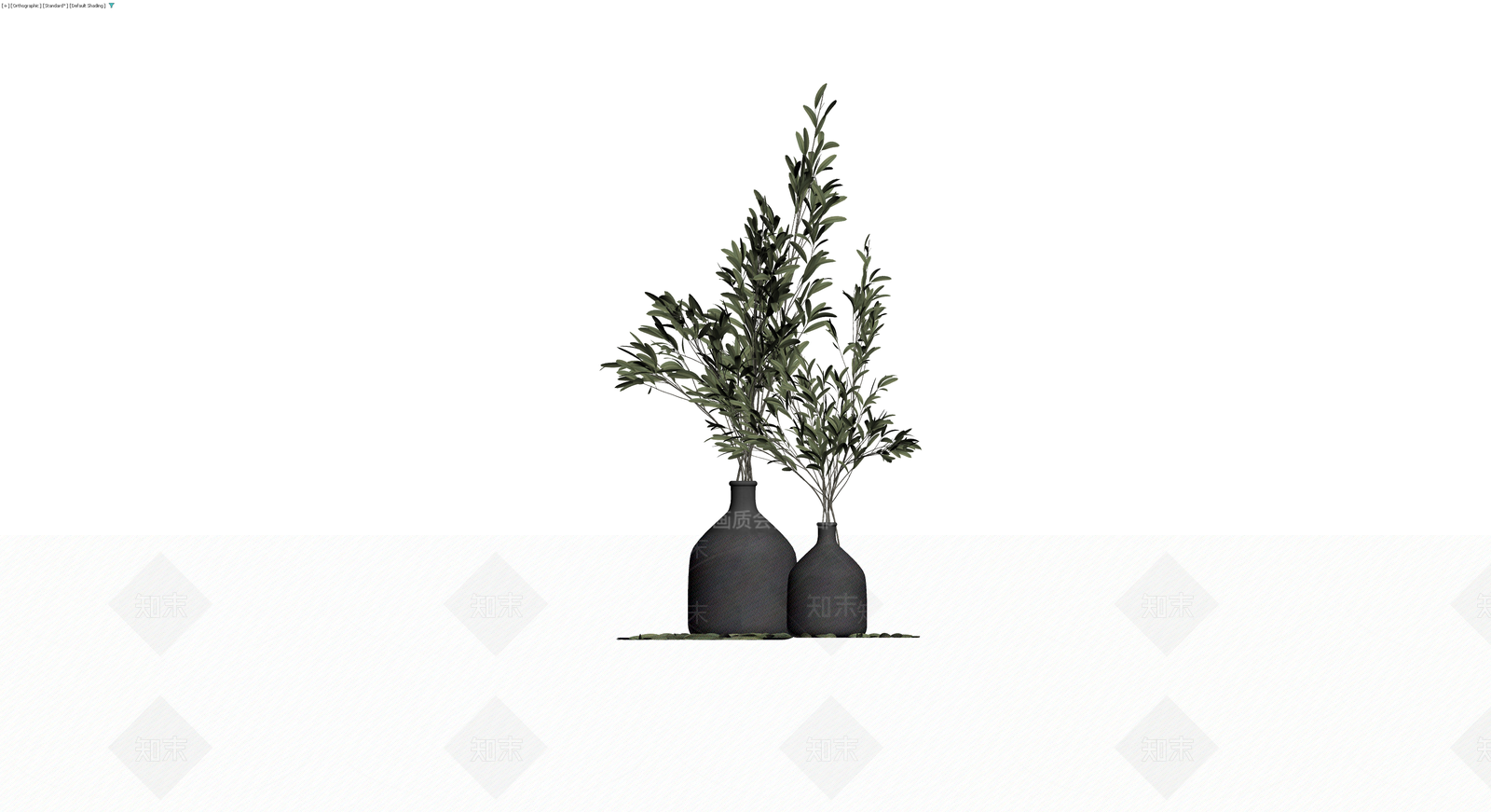 黑色花瓶配橄榄枝3D模型下载【ID:1229639037】
