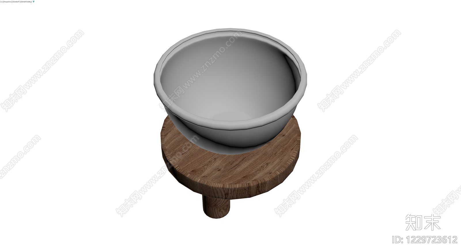 灰模圆盆木凳组合3D模型下载【ID:1229723612】