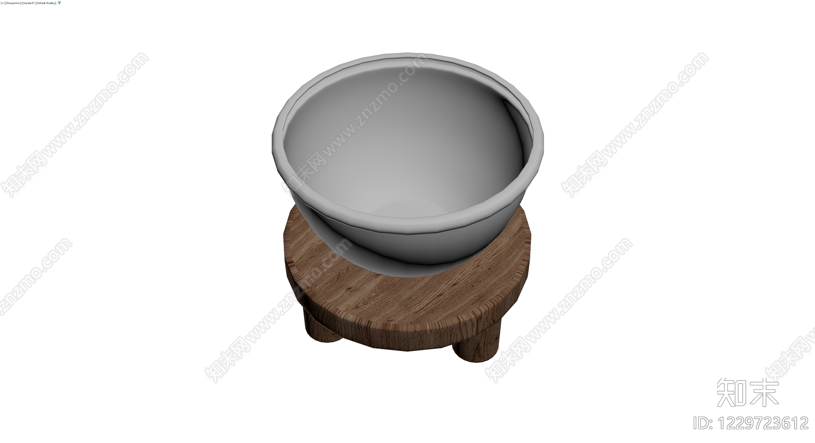 灰模圆盆木凳组合3D模型下载【ID:1229723612】