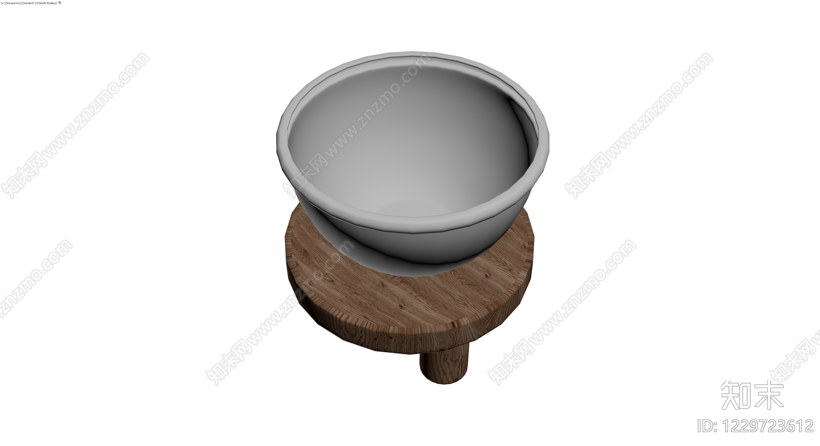 灰模圆盆木凳组合3D模型下载【ID:1229723612】
