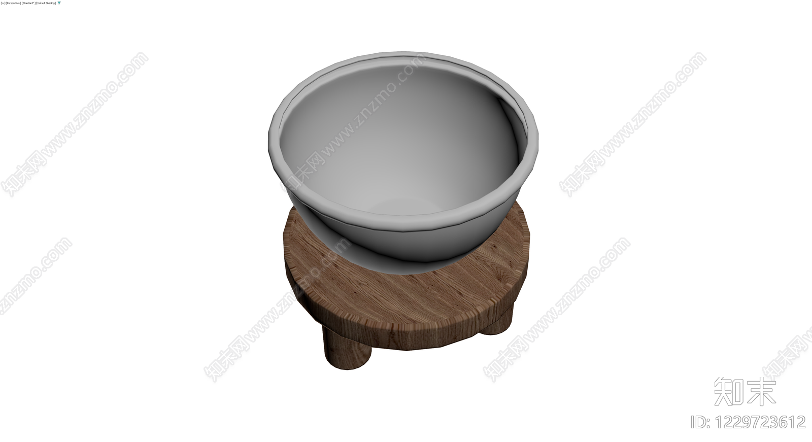 灰模圆盆木凳组合3D模型下载【ID:1229723612】