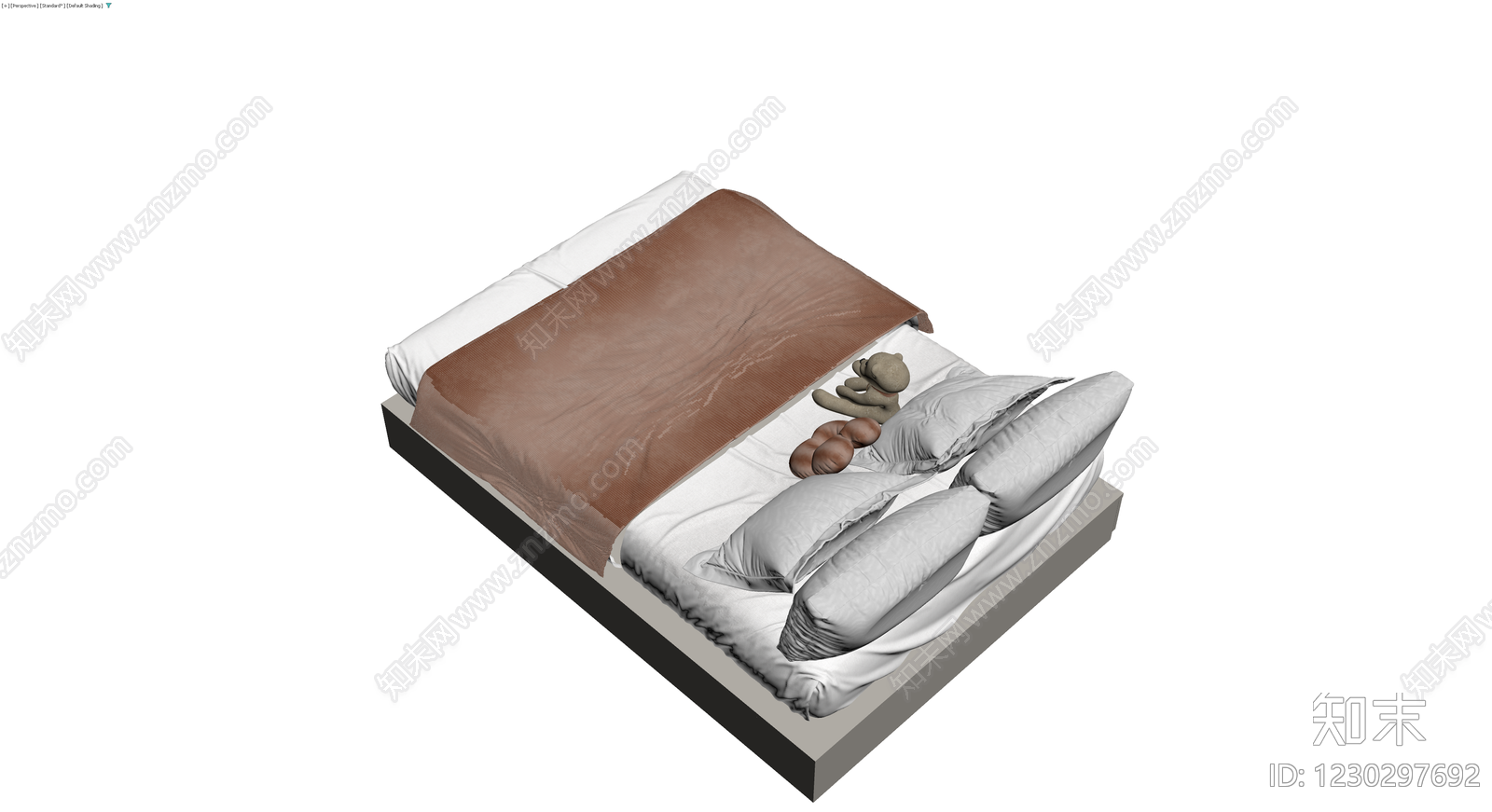 双人床及床品组合3D模型下载【ID:1230297692】