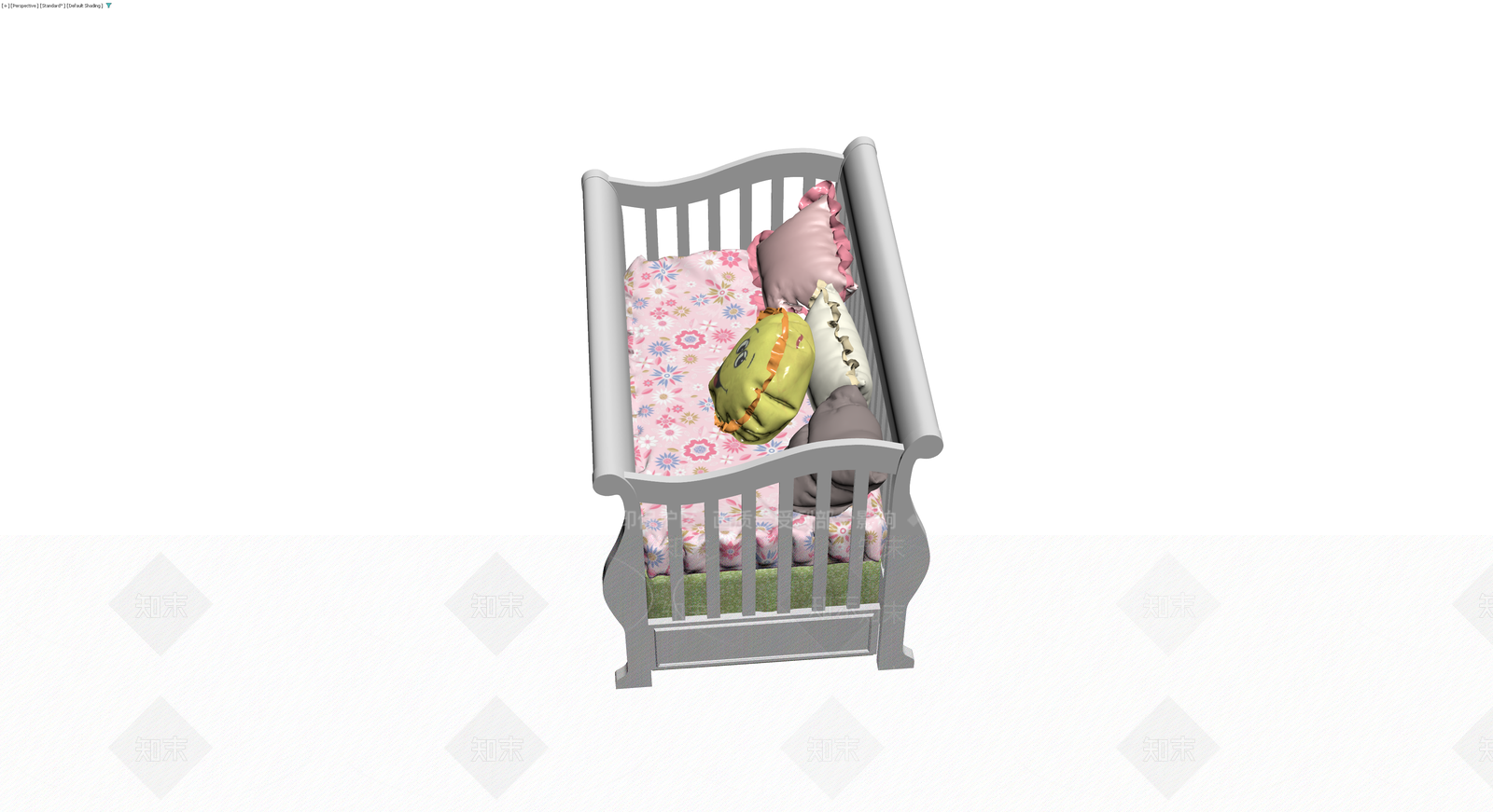 灰色木质婴儿床及寝具3D模型下载【ID:1230727004】