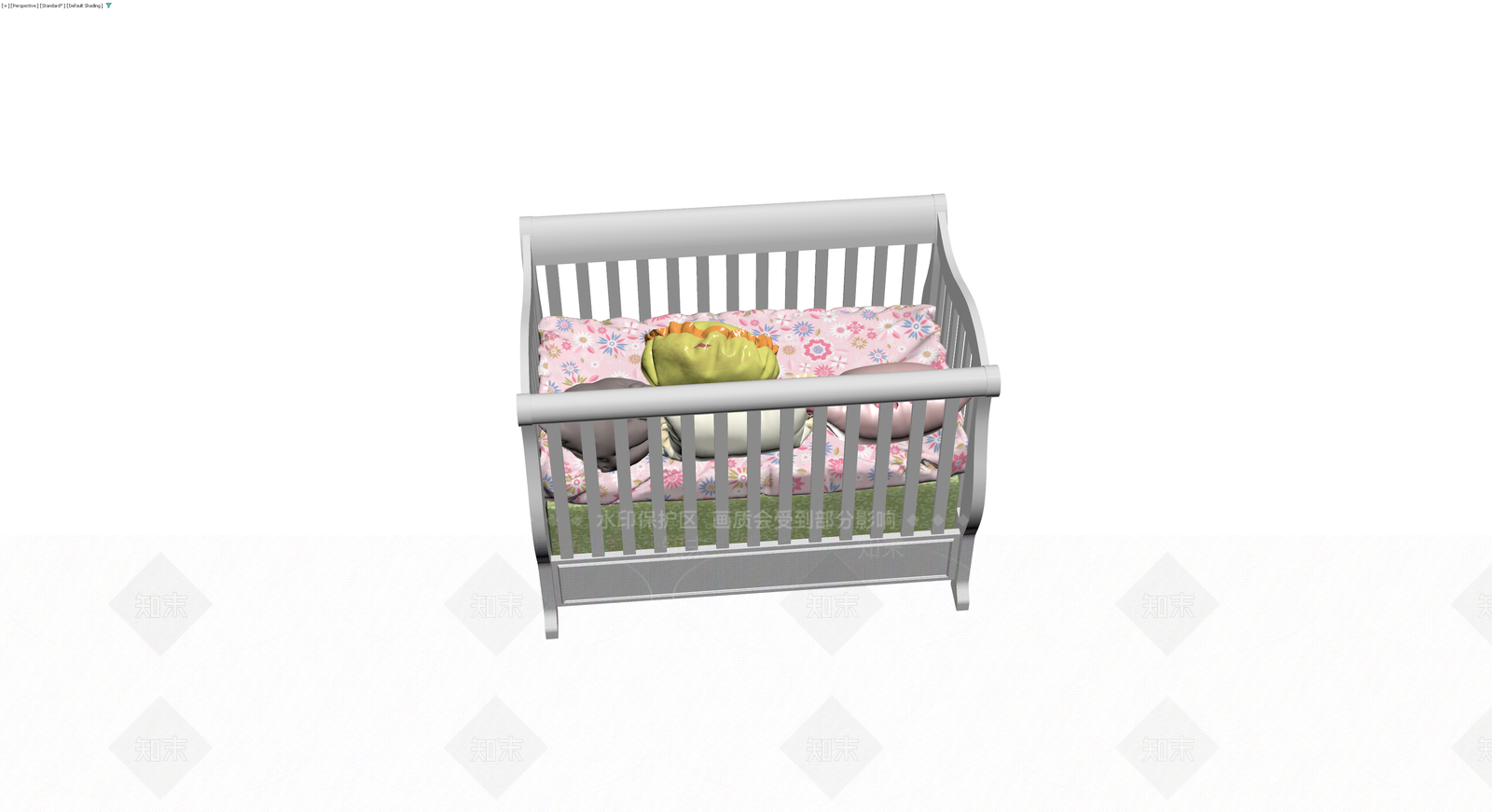 灰色木质婴儿床及寝具3D模型下载【ID:1230727004】