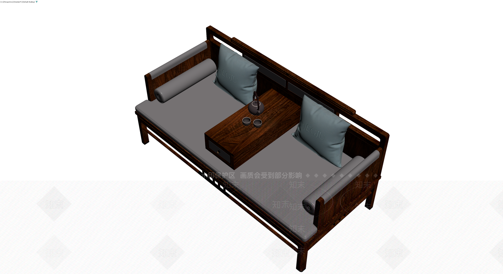 中式罗汉床茶台组合3D模型下载【ID:1229989116】