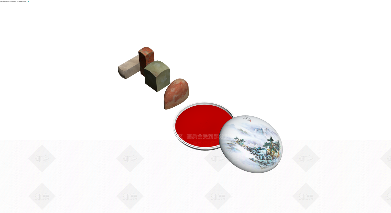 陶瓷印章与印泥盒组合3D模型下载【ID:1230782123】