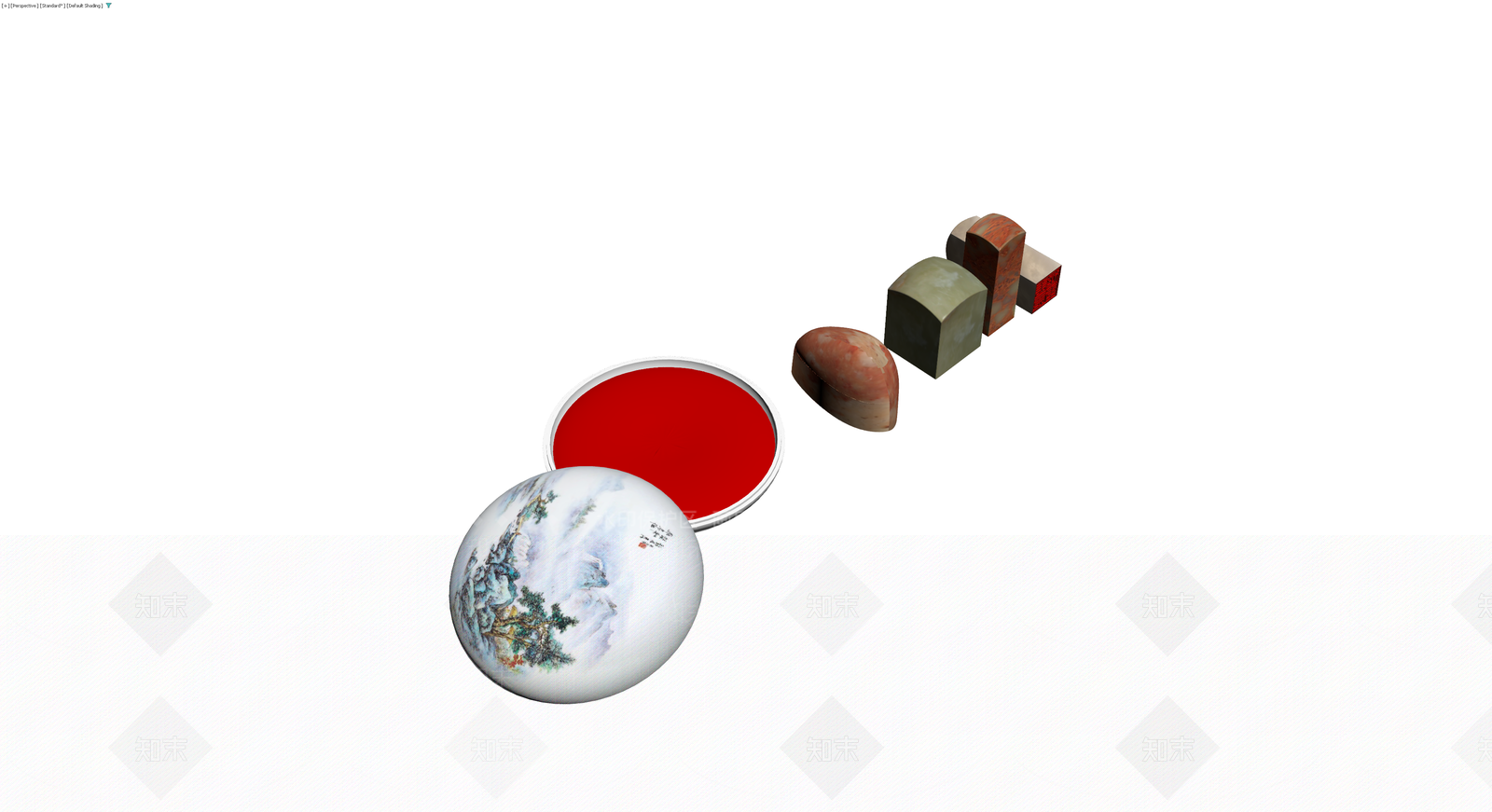 陶瓷印章与印泥盒组合3D模型下载【ID:1230782123】