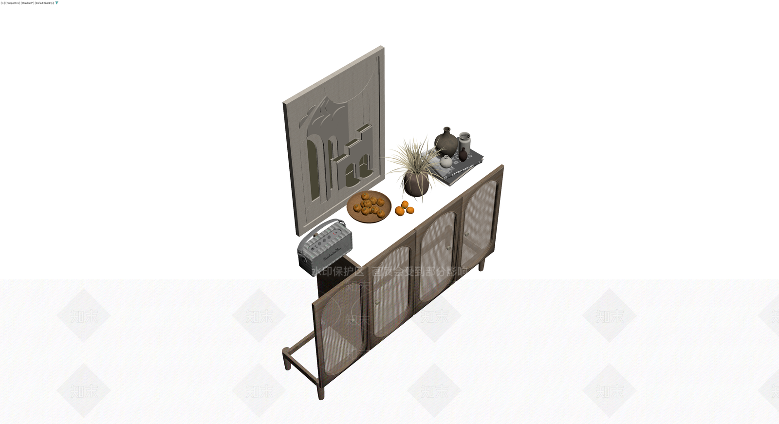 藤编柜体组合与装饰3D模型下载【ID:1230173473】