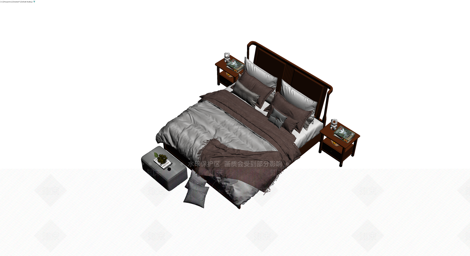 中式实木床具组合3D模型下载【ID:1229687776】