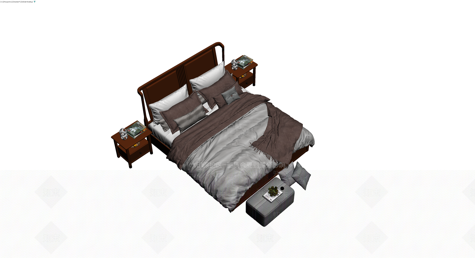 中式实木床具组合3D模型下载【ID:1229687776】