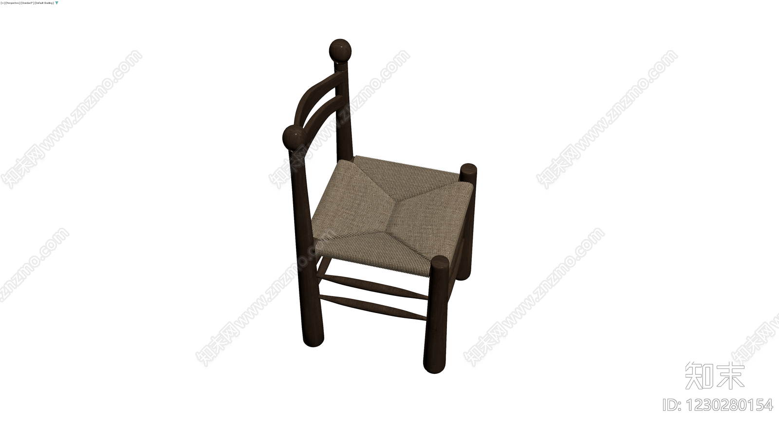 深色木质编织座面椅子3D模型下载【ID:1230280154】