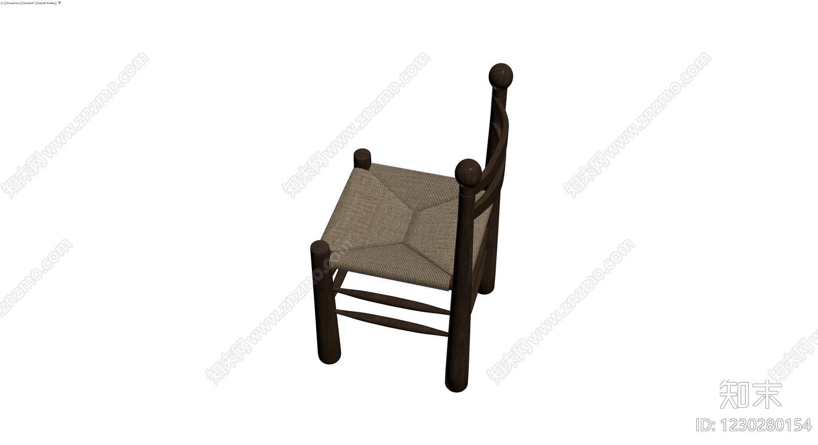 深色木质编织座面椅子3D模型下载【ID:1230280154】