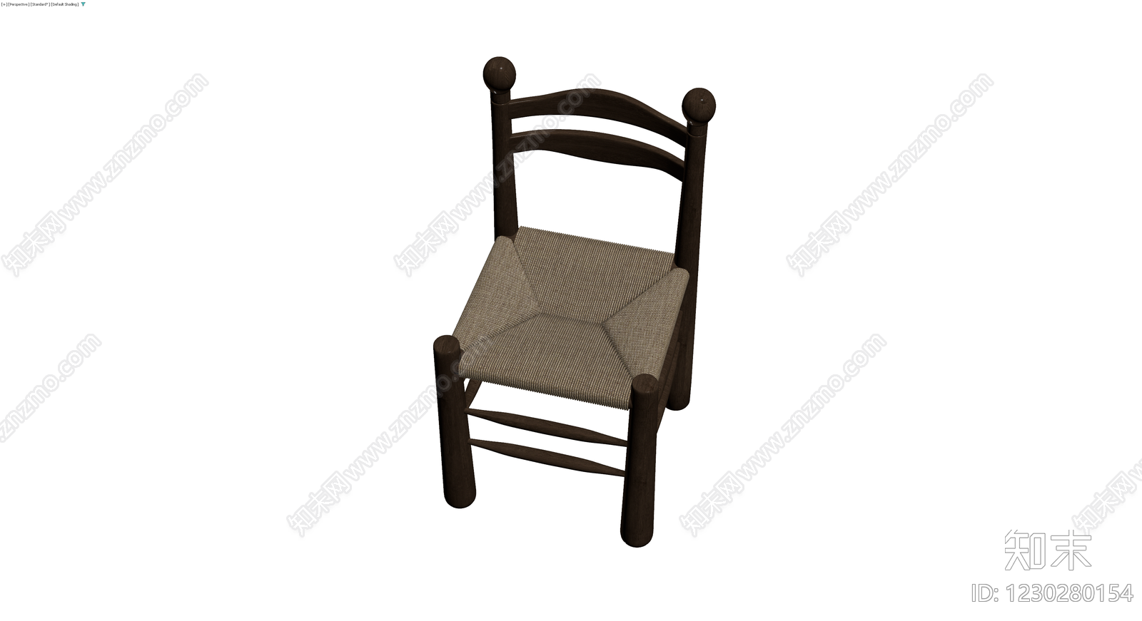 深色木质编织座面椅子3D模型下载【ID:1230280154】