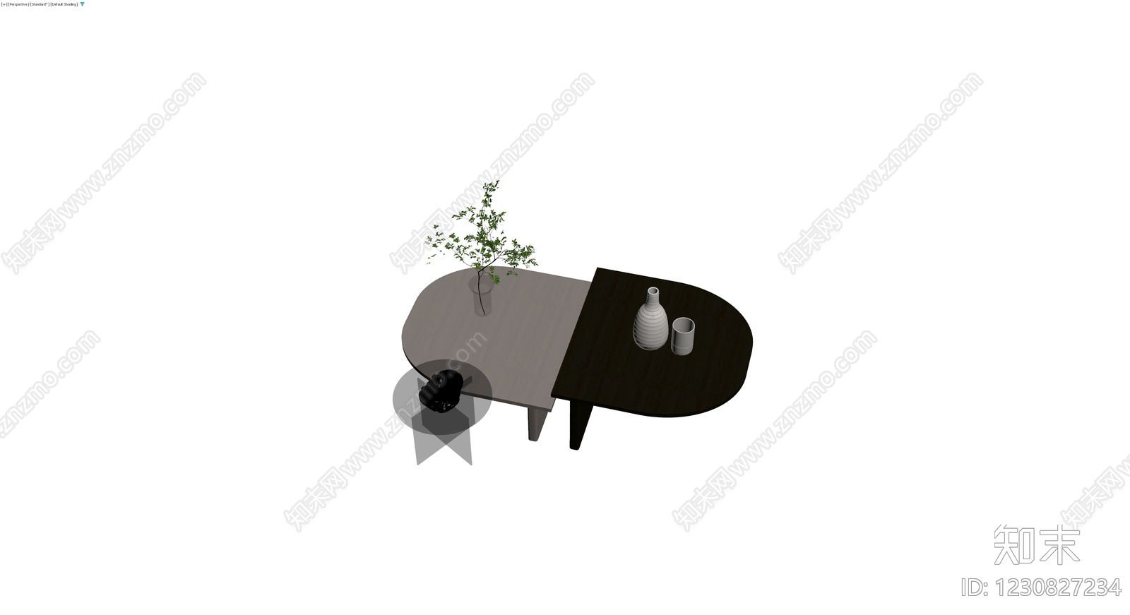 组合茶几与装饰摆件3D模型下载【ID:1230827234】