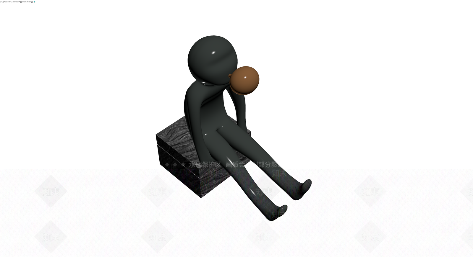 黑灰人形坐姿雕塑3D模型下载【ID:1229684911】