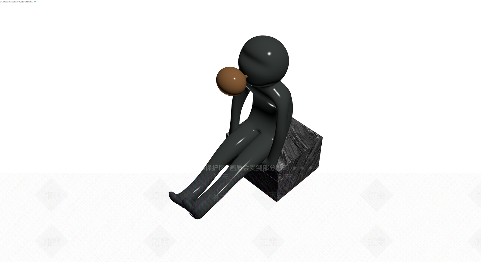 黑灰人形坐姿雕塑3D模型下载【ID:1229684911】