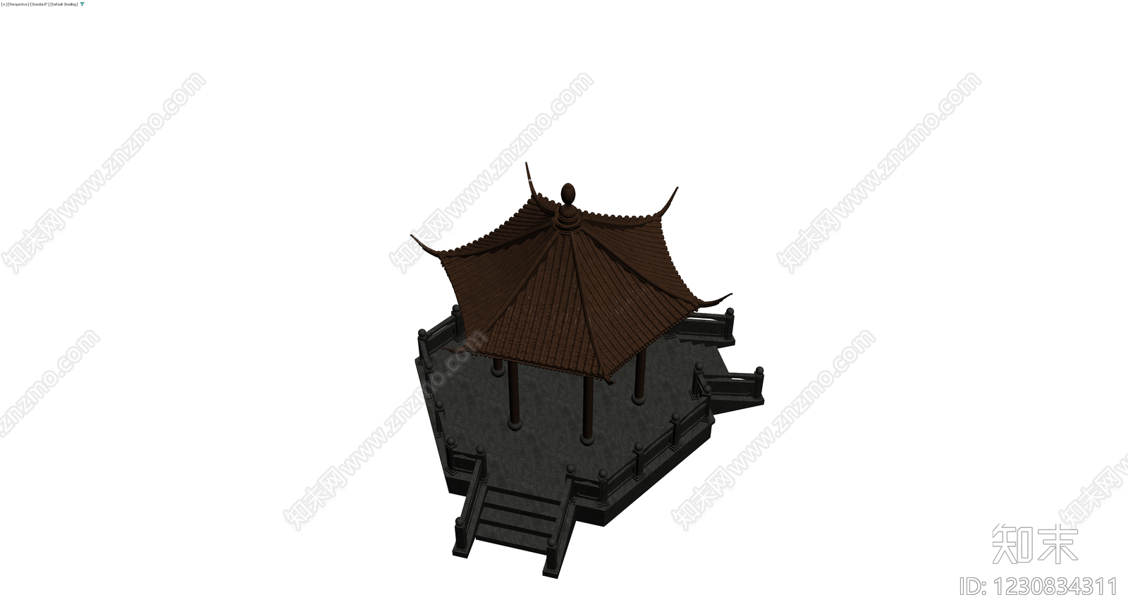 中式六角亭景观模型3D模型下载【ID:1230834311】