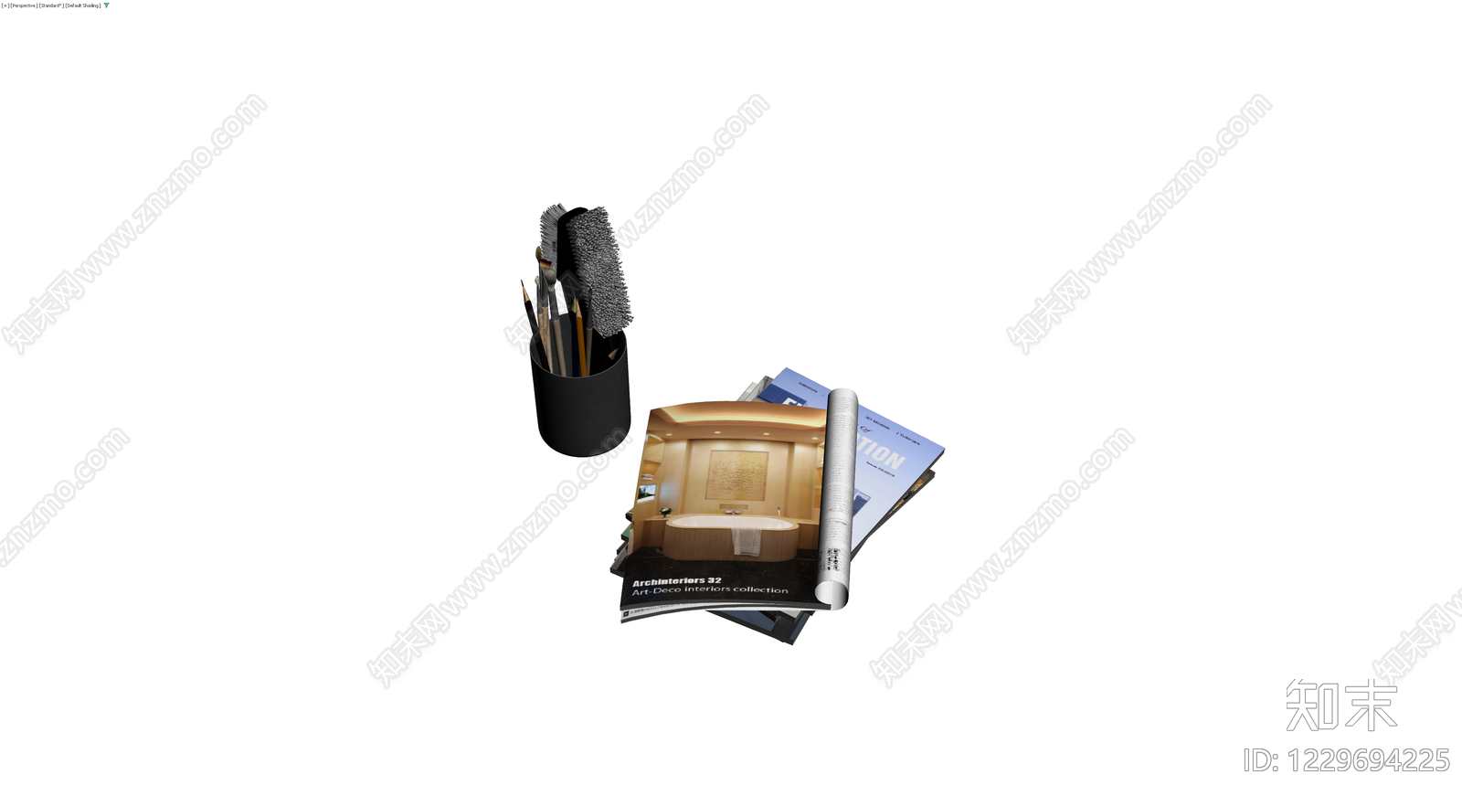 笔筒与杂志组合3D模型下载【ID:1229694225】