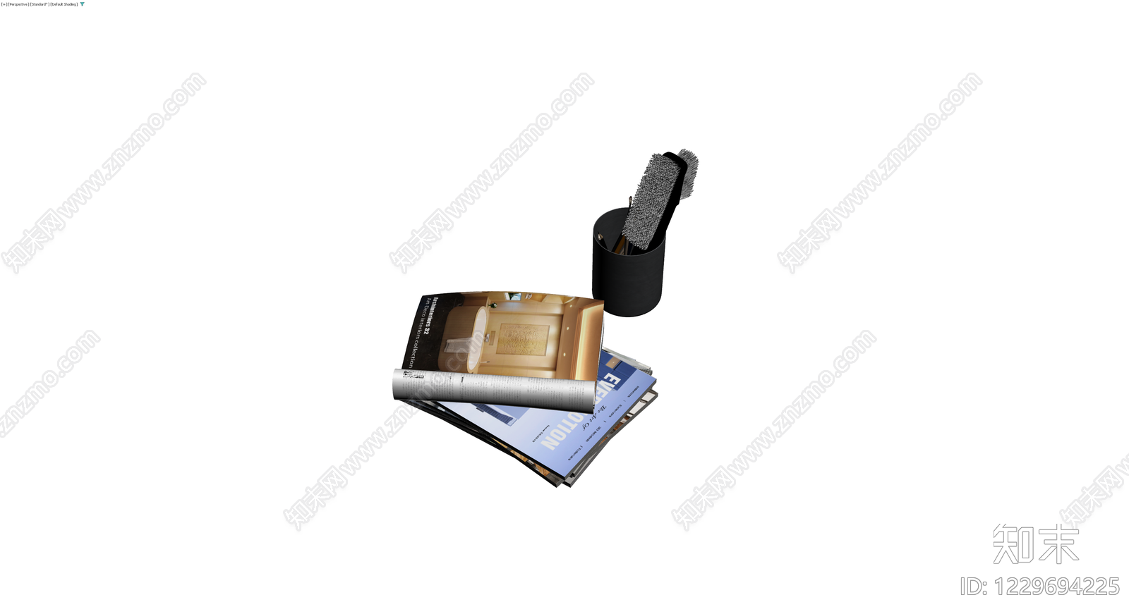 笔筒与杂志组合3D模型下载【ID:1229694225】