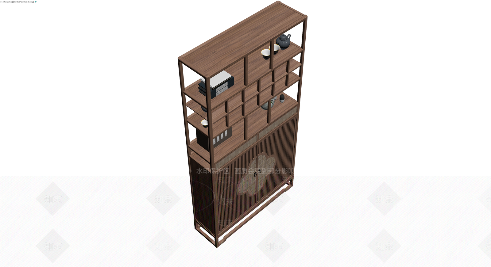 新中式木质博古架柜3D模型下载【ID:1230166316】