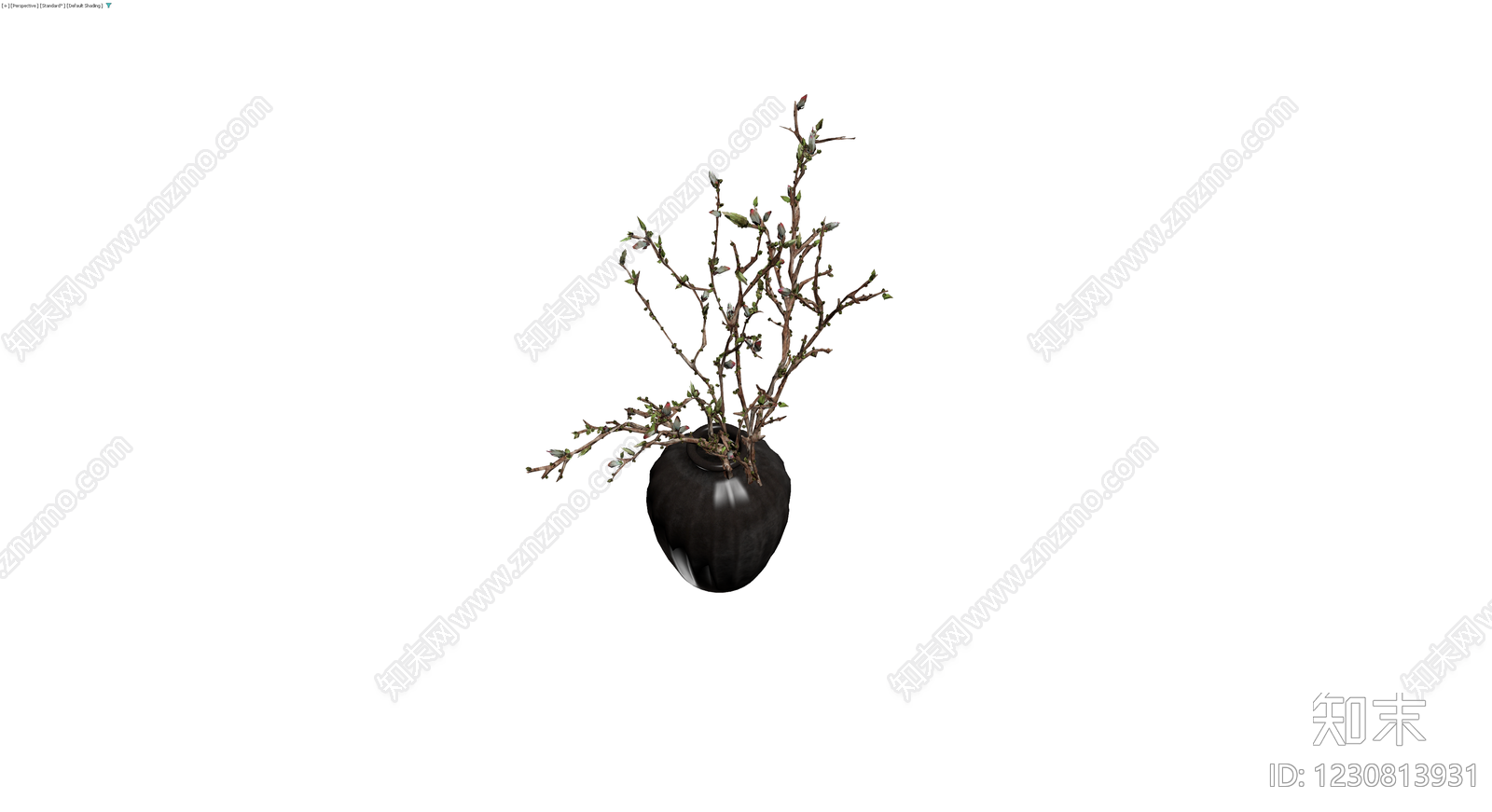 黑色花瓶插枝盆栽3D模型下载【ID:1230813931】