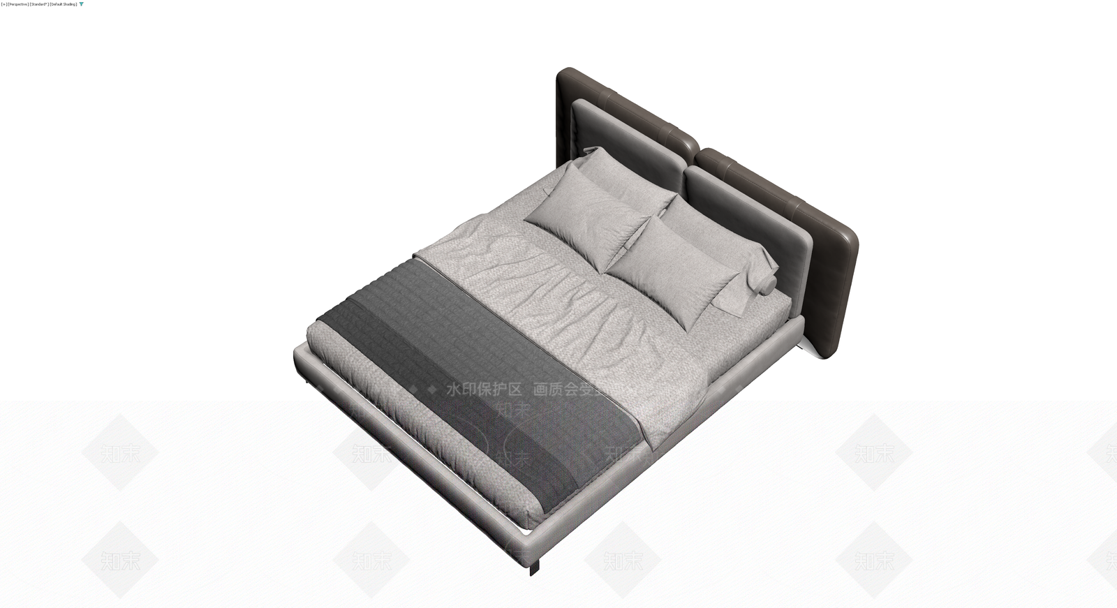 双人软包床及床品组合3D模型下载【ID:1229923307】
