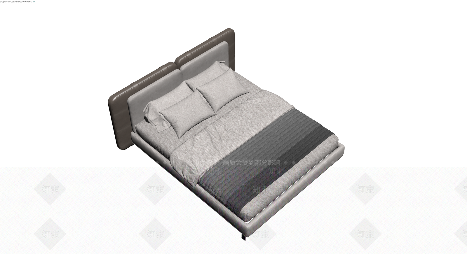 双人软包床及床品组合3D模型下载【ID:1229923307】